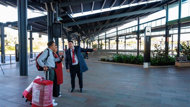 Passengers are redirected away from the taxi rank to alternate travel options on Wednesday morning. Picture: Justin Lloyd