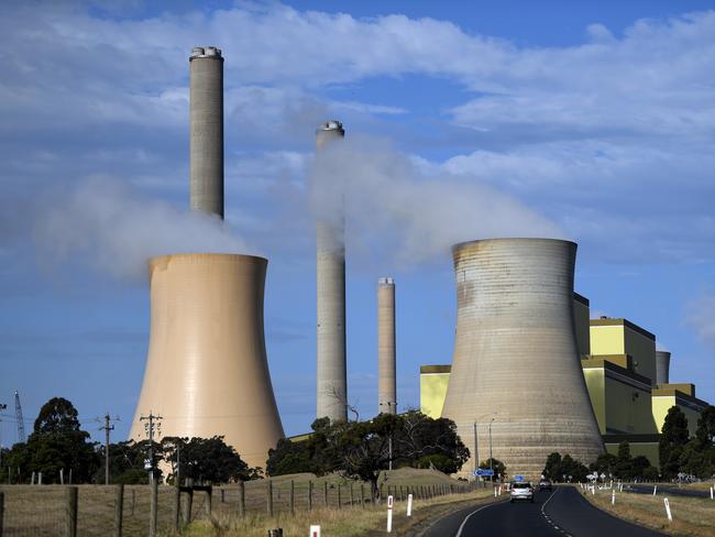 Loy Yang power station is seen in the La Trobe Valley east of Melbourne, Thursday, April 12, 2018. Turnbull was attending the launch of a coal to hydrogen initiative. (AAP Image/Julian Smith) NO ARCHIVING