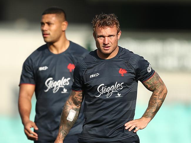 SYDNEY, AUSTRALIA - SEPTEMBER 30: Jake Friend of the Roosters looks on during a Sydney Roosters NRL training session at the Sydney Cricket Ground on September 30, 2019 in Sydney, Australia. (Photo by Mark Metcalfe/Getty Images)