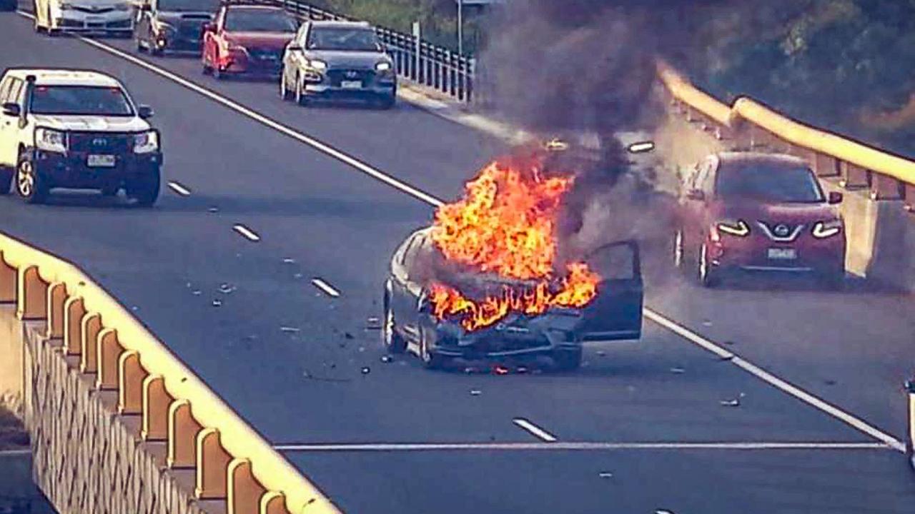 A car has burst into flames on Melbourne’s Peninsula Link. Picture: Supplied