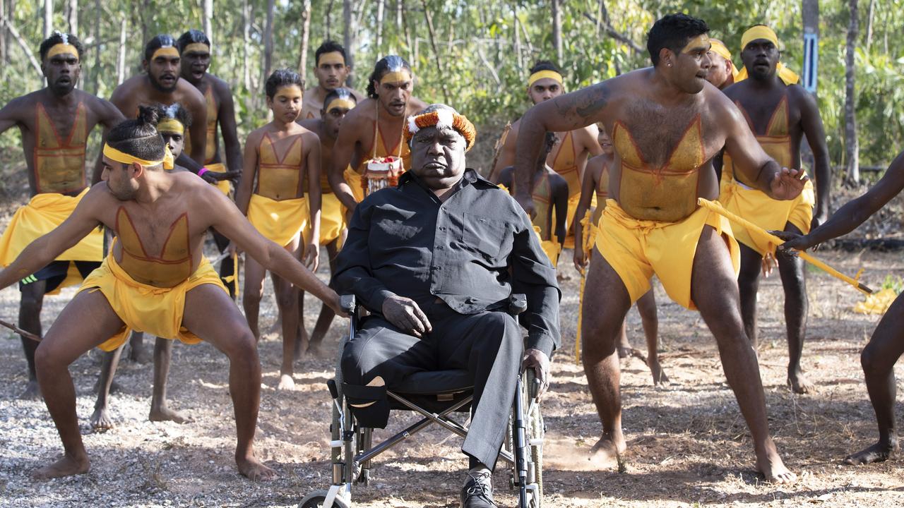 Yunupingi at Garma 2019 sending the message to the government to “fix the constitution or we’ll throw it into the sea”. Picture: Peter Eve