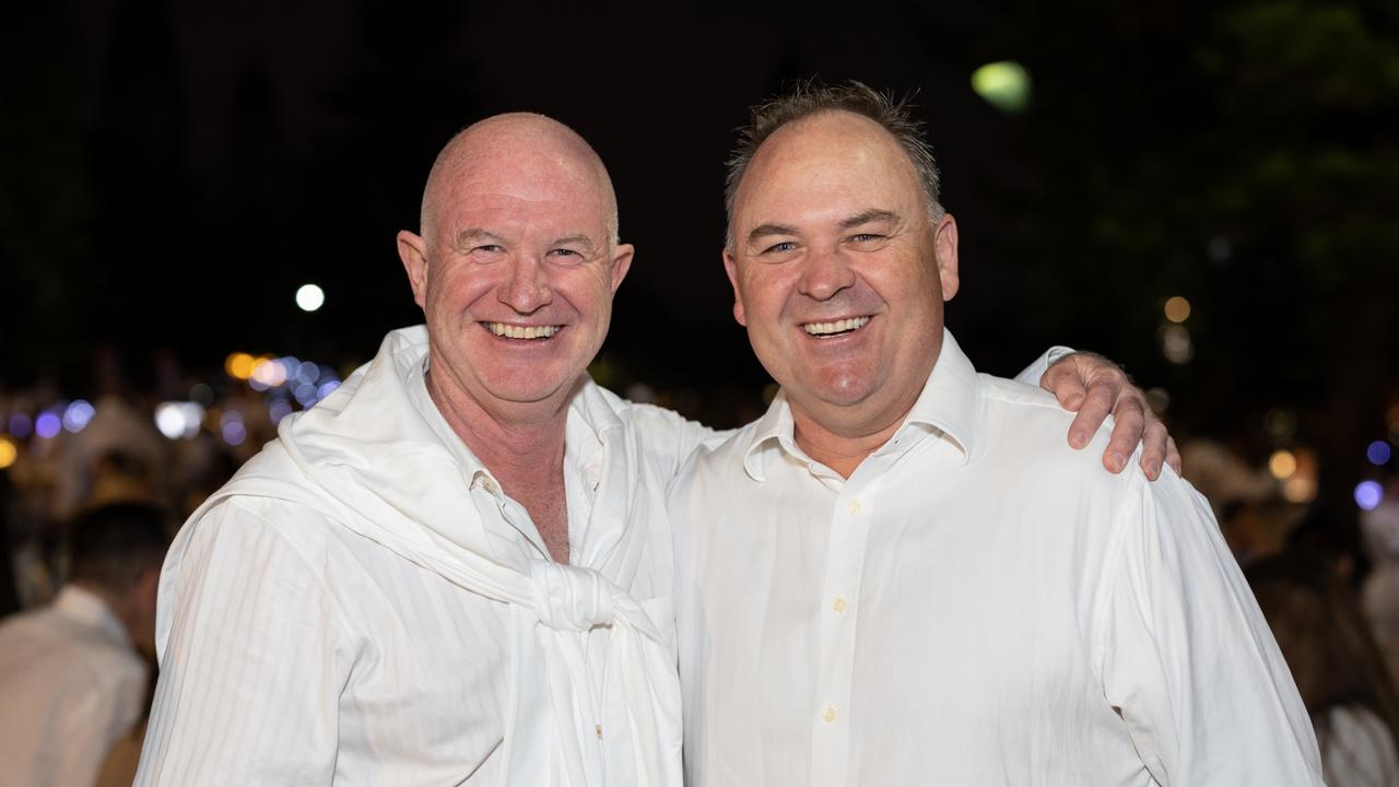 Shane O'Reilly and James McWilliam. The Pulse for DÃ&#131;Â®ner en Blanc Gold Coast at Broadbeach Park on April 22, 2023. Picture: Celeste Humphrey