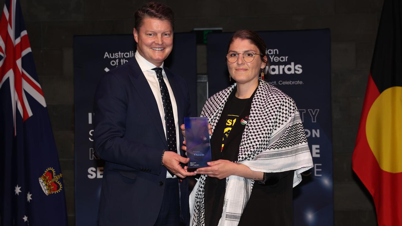 Deputy Premier Ben Carroll presents Betul Tuna, co-founder of Point of Difference Studio, with the 2024 Local Hero for Victoria 2024. Picture: NCA NewsWire /Brendan Beckett