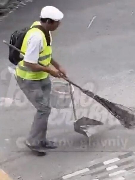 A street cleaner at work in Rostov.