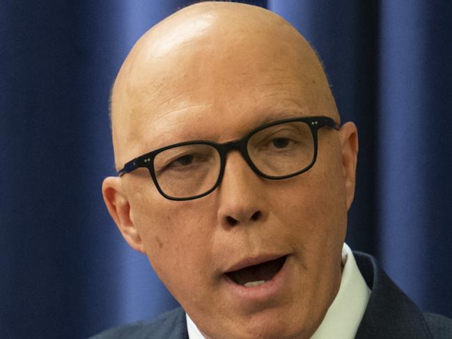 CANBERRA, AUSTRALIA - MARCH 14: The Leader of the Opposition Peter Dutton and the Shadow Minister for Defence Andrew Hastie hold a press conference to discuss the Aukas announcement at Parliament house in Canberra. Picture: NCA NewsWire / Martin Ollman