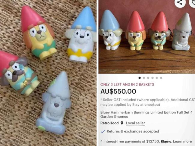 Bluey fans have raged at the insane 'price gouging' of a range of limited-edition Bunnings garden gnomes on online marketplaces. Picture: Supplied