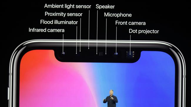 Phil Schiller, Apple's senior vice president of worldwide marketing, announces features of the new iPhone X. Picture: AP