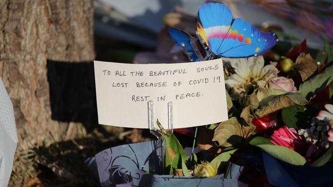 Flowers and tributes outside the Anglicare Newmarch House. Picture: Christian Gilles