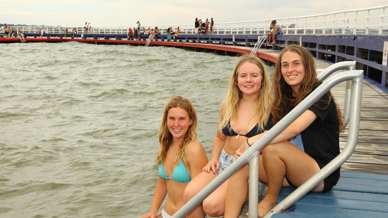 Ella Spark, Ruby Simon and Mia Zappulla enjoying Boxing Day 2024 at Geelong's Waterfront. Picture: Alison Wynd