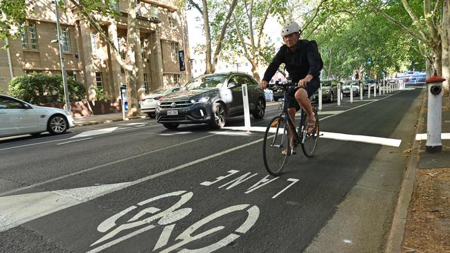 The North-South Bikeway on Frome Street has been causing increased congestion along the North Terrace to Rundle Street with limited space for cars to turn and increased travel times. Picture: Keryn Stevens