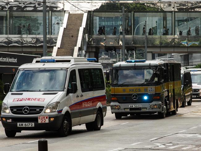 A blue armoured prison van used to transport Jutting to the High Court. Picture: AFP PHOTO / Anthony WALLACE