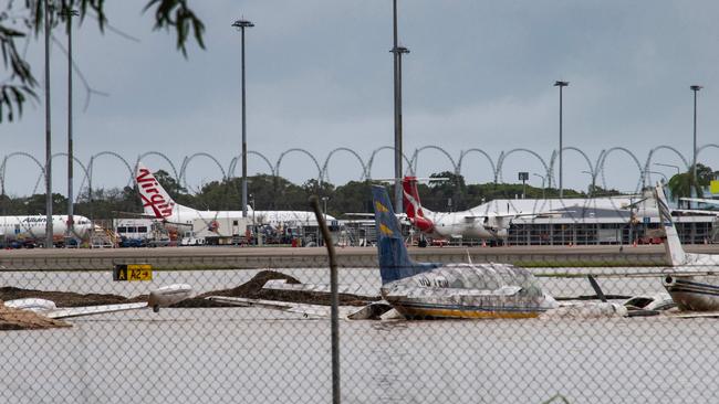 Flooding at Cairns Airport in mid-December. Picture: AFP