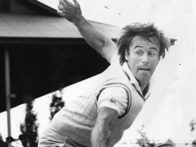 Tennis - John Alexander practicing at Memorial Drive, North Adelaide prior to Davis Cup tie against New Zealand, 21 Feb 1978. (Pic by unidentified staff photographer)