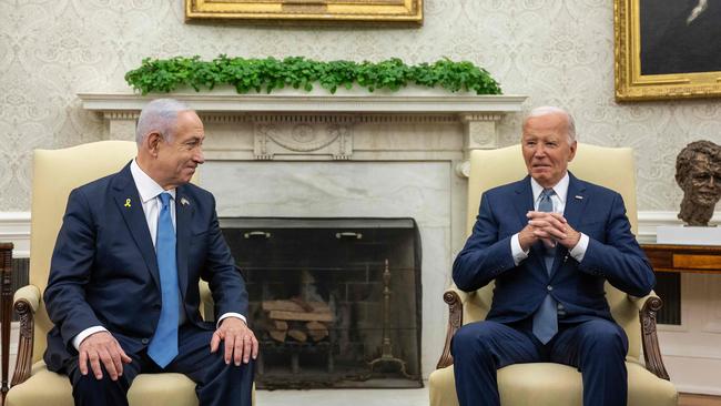 US President Joe Biden meets with Israeli Prime Minister Benjamin Netanyahu in the Oval Office. Picture: AFP