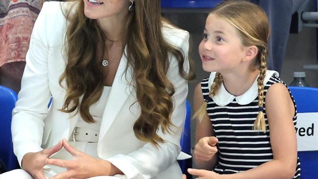 Princess Charlotte attends the swimming at the 2022 Commonwealth Games  with mum Catherine. Image: Getty 