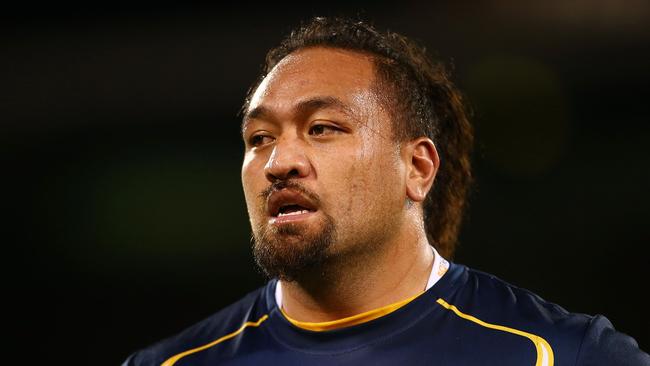 CANBERRA, AUSTRALIA - MAY 31: Fotu Auelua of the Brumbies is pictured during the round 16 Super Rugby match between the Brumbies and the Rebels at Canberra Stadium on May 31, 2014 in Canberra, Australia. (Photo by Mark Nolan/Getty Images)