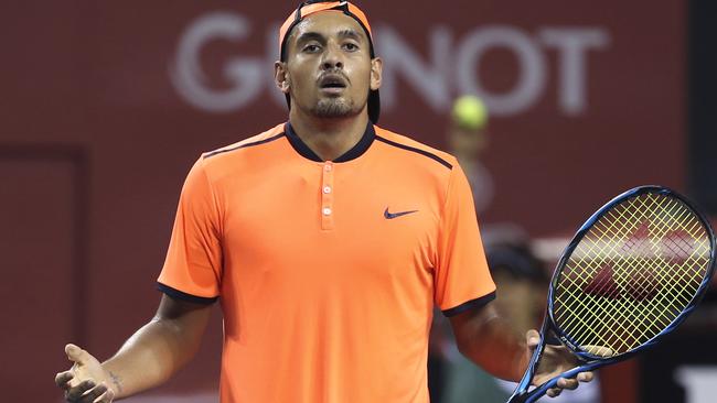 Nick Kyrgios has been hit with a fine of US$16,500 for his behaviour at the Shanghai Masters.