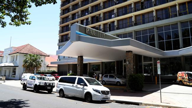 Police has reduced its presence at quarantine hotels including the Pacific Hotel in Cairns. Picture: Stewart McLean