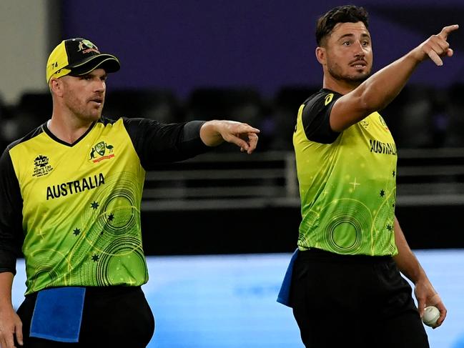 Marcus Stoinis (R) was stuck behind skipper Aaron Finch (L) when it came to staking a place in the top order. Picture: Aamir Qureshi/AFP