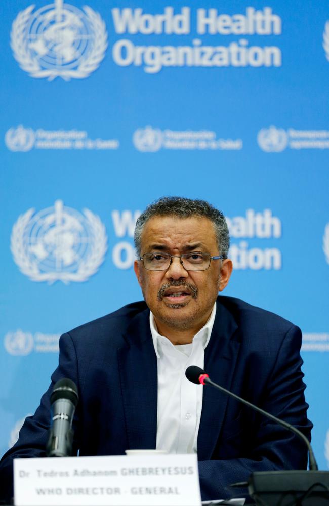 World Health Organisation Director-General Tedros Adhanom Ghebreyesus speaks during a press conference following an emergency talks over the new SARS-like virus spreading in China. Picture: AFP