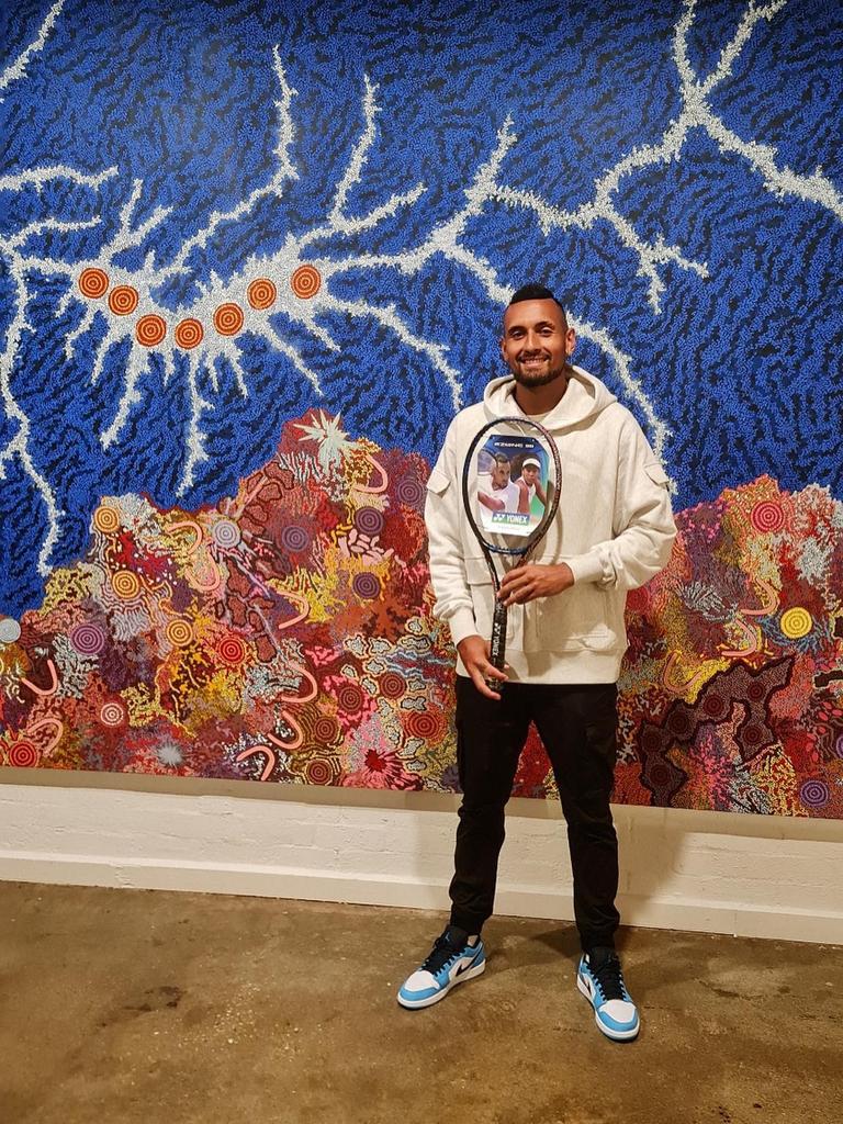 Nick Kyrgios is often roused on for focusing on himself. Photo: Mitchelton Gallery of Aboriginal Art.