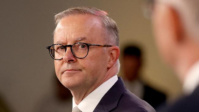 Australian leader of the opposition, Anthony Albanese during the first leaders' debate. Picture: Toby Zerna