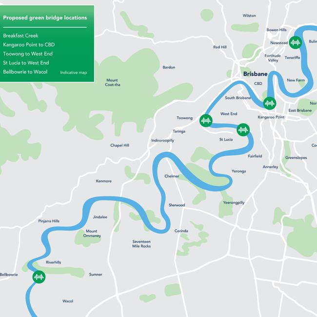 Brisbane City Council’s green bridges proposal resurrected. Picture: map from BCC's website