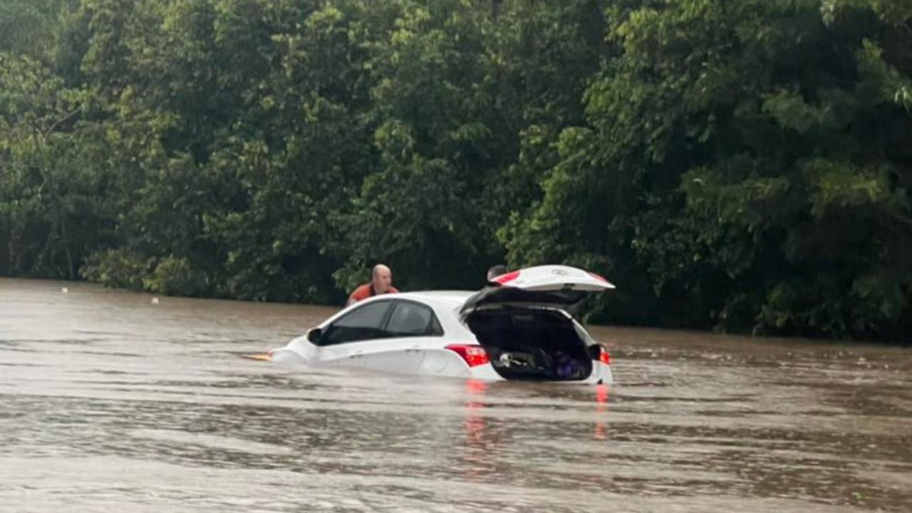 A car has gone underwater outside the office of Clayton's Towing on Bli Bli Rd, Nambour, on Saturday. Picture: Clayton's Towing