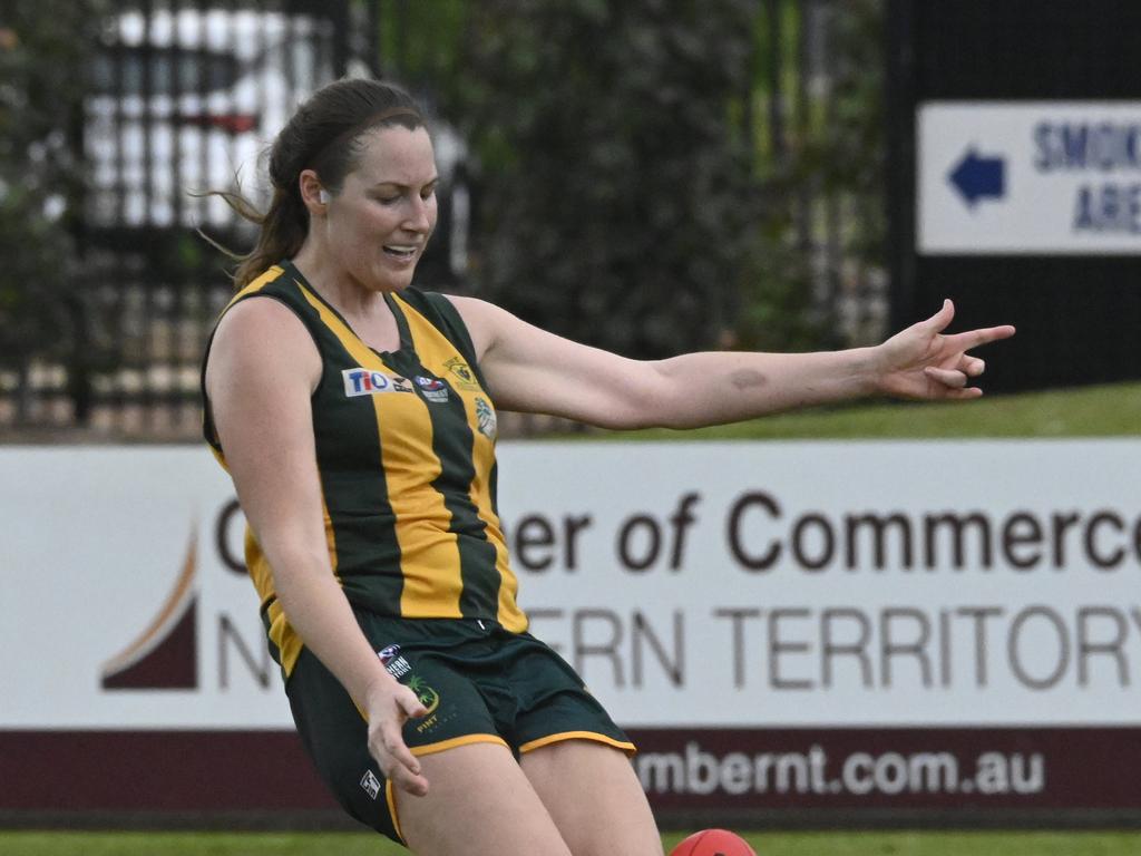 Casey Morris kicks clear against Southern Districts in Round 1. Picture: Julianne Osborne.