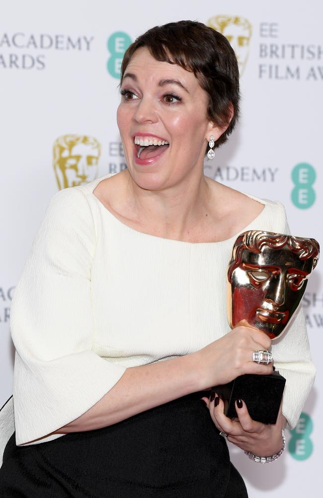 Olivia Colman with her BAFTAs gong. Picture: Pascal Le Segretain/Getty Images