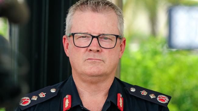 NT Police Commissioner Jamie Chalker speaks to the media at the Peter Macaulay Centre in Darwin. Picture: Glenn Campbell