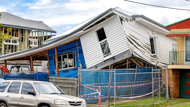 A building site at New Farm where a house fell off its supports in November. Picture: Richard Walker