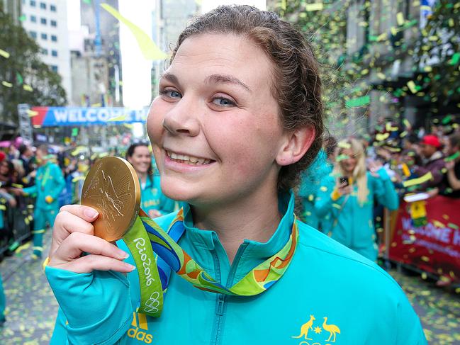 Olympic parade homecoming in Bourke St. mall Melbourne.Womens Trap shooter gold medallist Catherine Skinner.Picture:Ian Currie