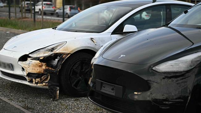 A dozen Teslas were torched in France in what authorities are treating as an arson attack. Photo: Lionel BONAVENTURE / AFP