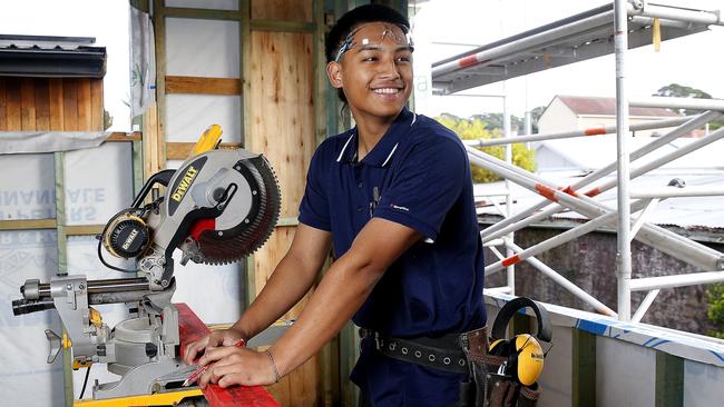 17-year-old apprentice carpenter Nitin Gurung is one of only 2600 school-based apprentices in NSW. Picture: John Appleyard