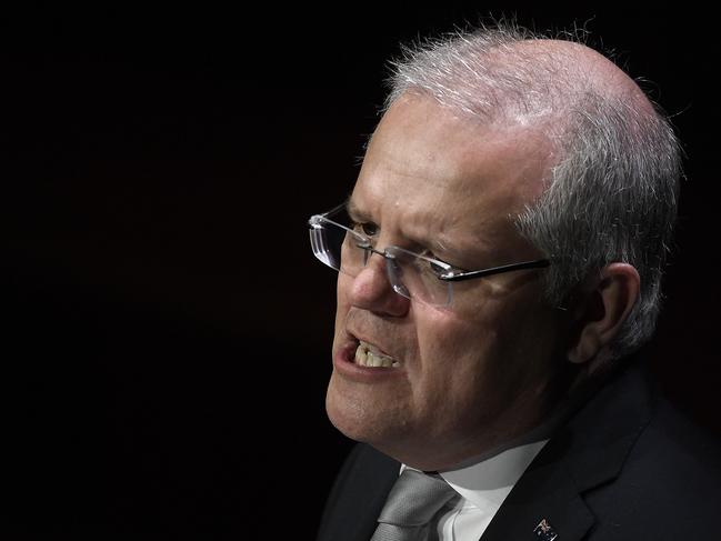 Prime Minister Scott Morrison delivers the 2019 Lowy Institute Lecture at the Sydney Town Hall in Sydney, Thursday, October 3, 2019. (AAP Image/Bianca De Marchi) NO ARCHIVING