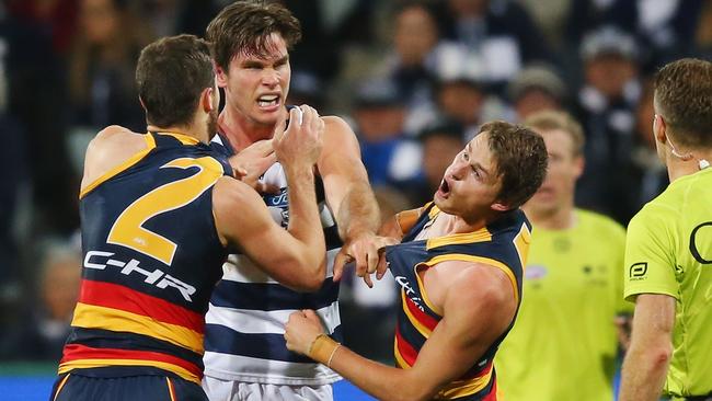 Tom Hawkins was suspended for a jumper punch. Picture: Getty Images