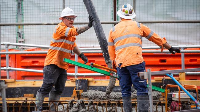 Workers on the Suburban Rail Loop site at Box Hill in eastern Melbourne last November. Picture: Mark Stewart