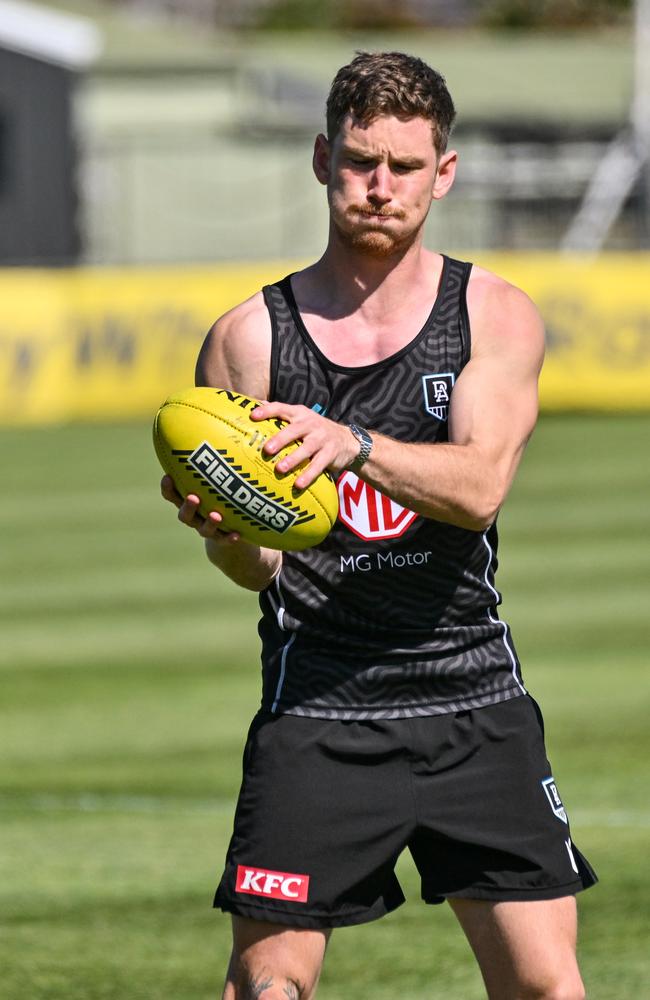 Kane Farrell during Port Adelaide training at Alberton on Monday. Picture: Brenton Edwards