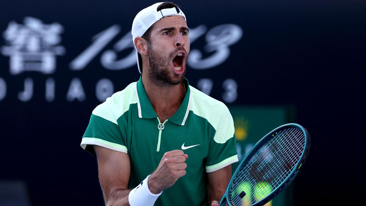 Russia's Karen Khachanov wasn’t happy. (Photo by David GRAY / AFP)