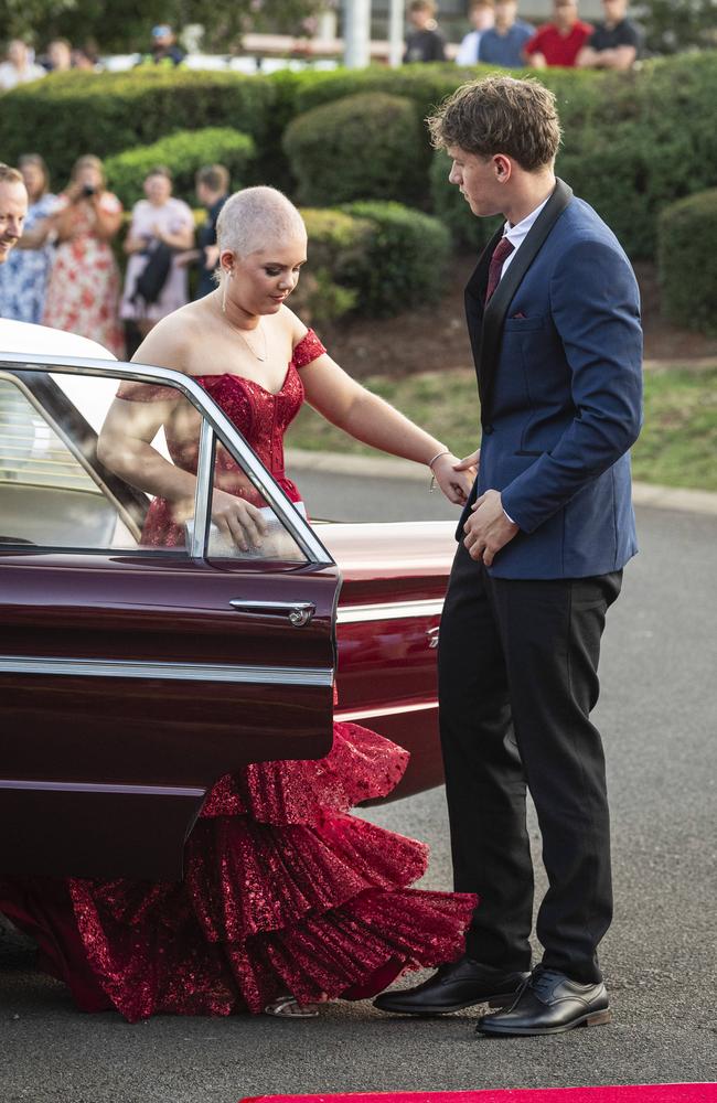 Graduate Molly Haig and partner Lincoln Sack arrive at Mary MacKillop Catholic College formal at Highfields Cultural Centre, Thursday, November 14, 2024. Picture: Kevin Farmer