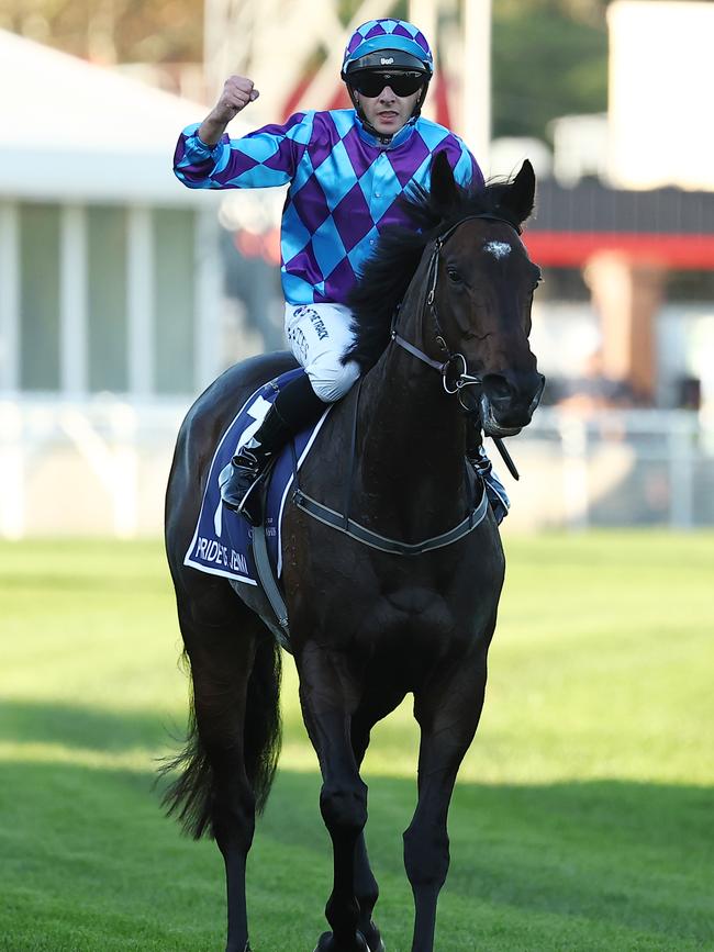 Declan Bates riding Pride of Jenni wins Race 8 Queen Elizabeth Stakes. Picture: Jeremy Ng/Getty Images