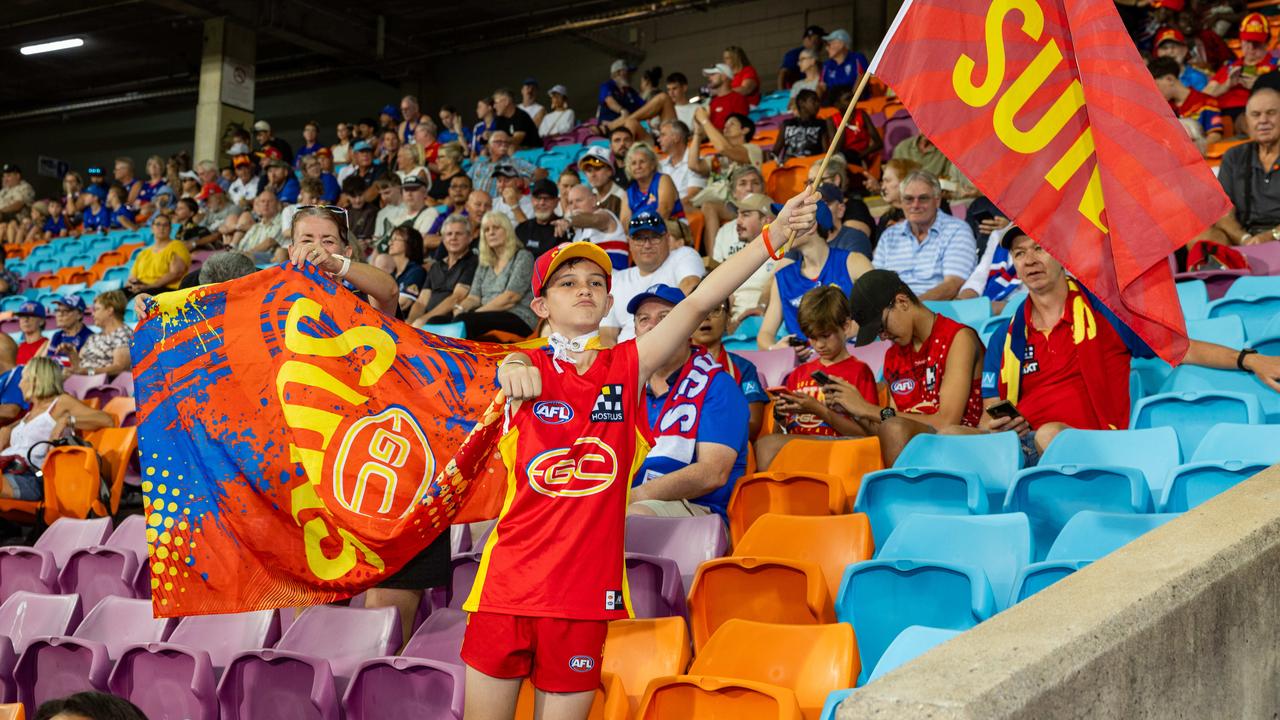 Fans at the Gold Coast Suns v Western Bulldogs 2025 AFL match at TIO Stadium. Picture: Pema Tamang Pakhrin