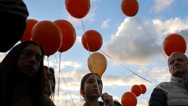 Relatives of the Bibas family and their supporters participate in a rally calling for the immediate release of Yarden Bibas, Shiri Bibas, and their two children, Ariel, 4 years old, and Kfir, 10 months old.