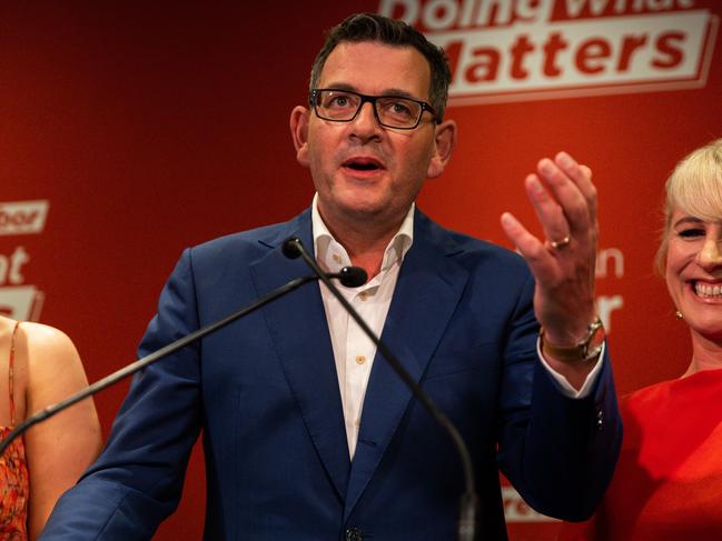 MELBOURNE, AUSTRALIA - NOVEMBER 26: Victorian Premier Daniel Andrews delivers  his victory speech at the Labour election party in his seat of Mulgrave on November 26, 2022 in Melbourne, Australia. Victoria went to the polls on Saturday, with the incumbent Labor government of Daniel Andrews leading Matthew Guy's Liberals by a wide margin in pre-election surveys. (Photo by Asanka Ratnayake/Getty Images)