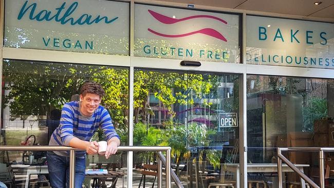 Nathan Schubert-Jones in front of his Grenfell Street shop and cafe. Picture: Supplied