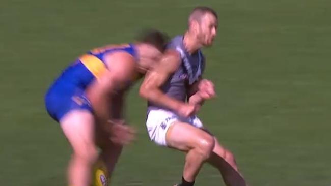 A screen grab of Robbie Gray’s bump on Jeremy McGovern.