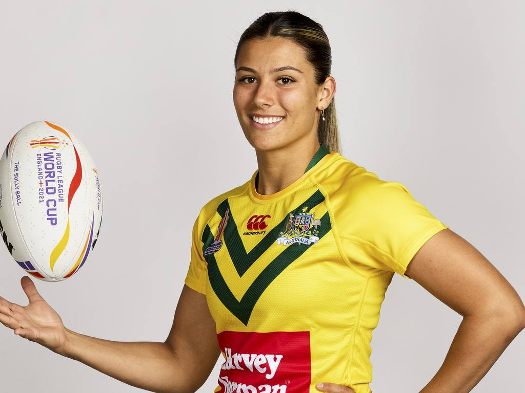 Shaylee Bent of Australia poses for a photo during the Australia Rugby League Women's World Cup portrait session on October 27, 2022 in York, England. (Photo by Karl Bridgeman/Getty Images for Rugby League World Cup)