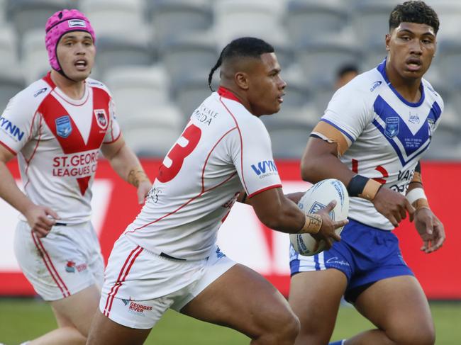 Finau Latu thunders forward for St George. Picture: Warren Gannon Photography