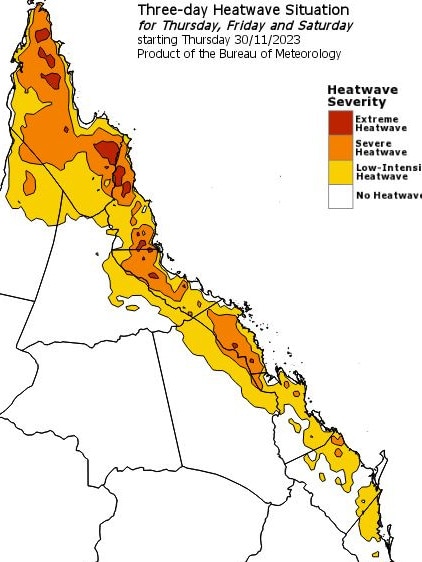 Three-day heatwave along the Queensland coast. Picture: BOM